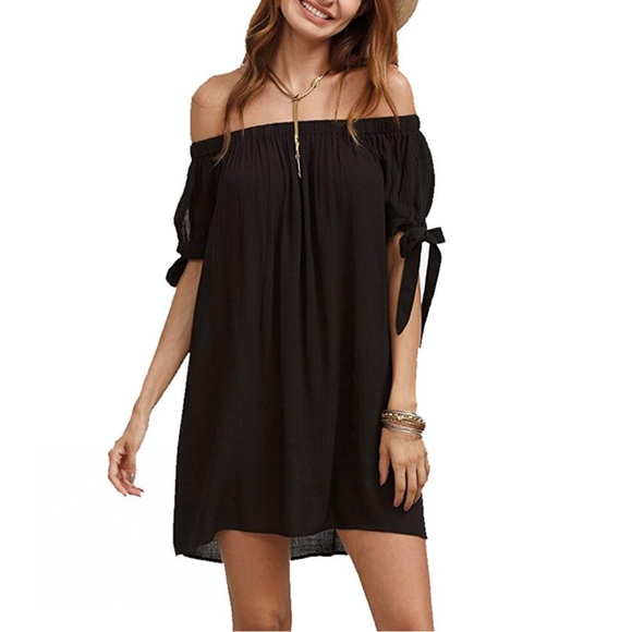Dresses & Skirts - Women's Off The Shoulder Tie Cuff Shift Dress